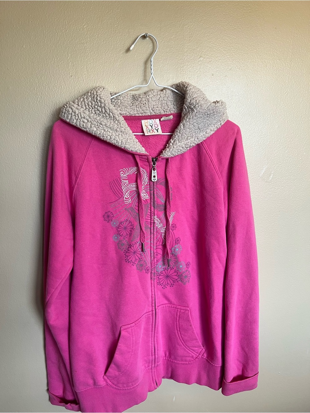 Roxy Hot Pink Sherpa-Lined Zip Hoodie